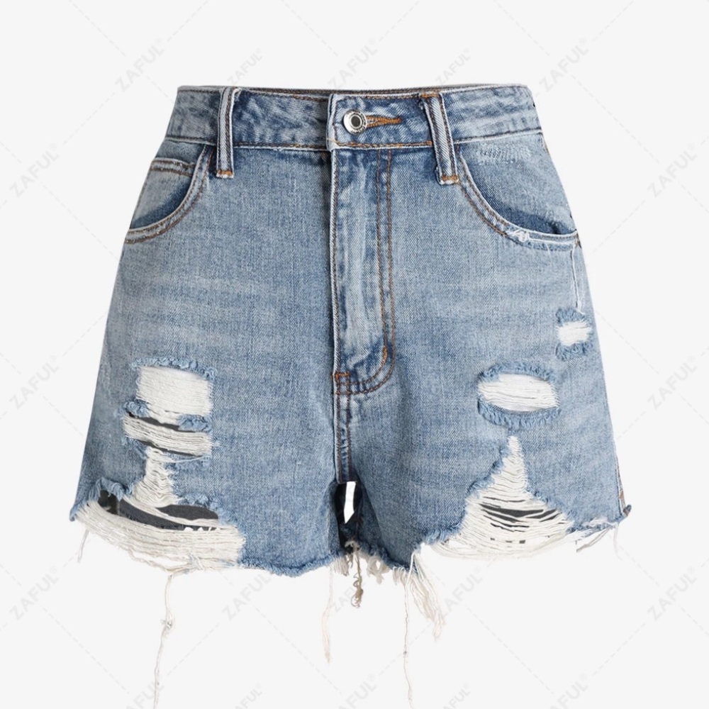 Women's High Waisted Raw Hem Distressed Ripped Light Wash Casual Denim Shorts